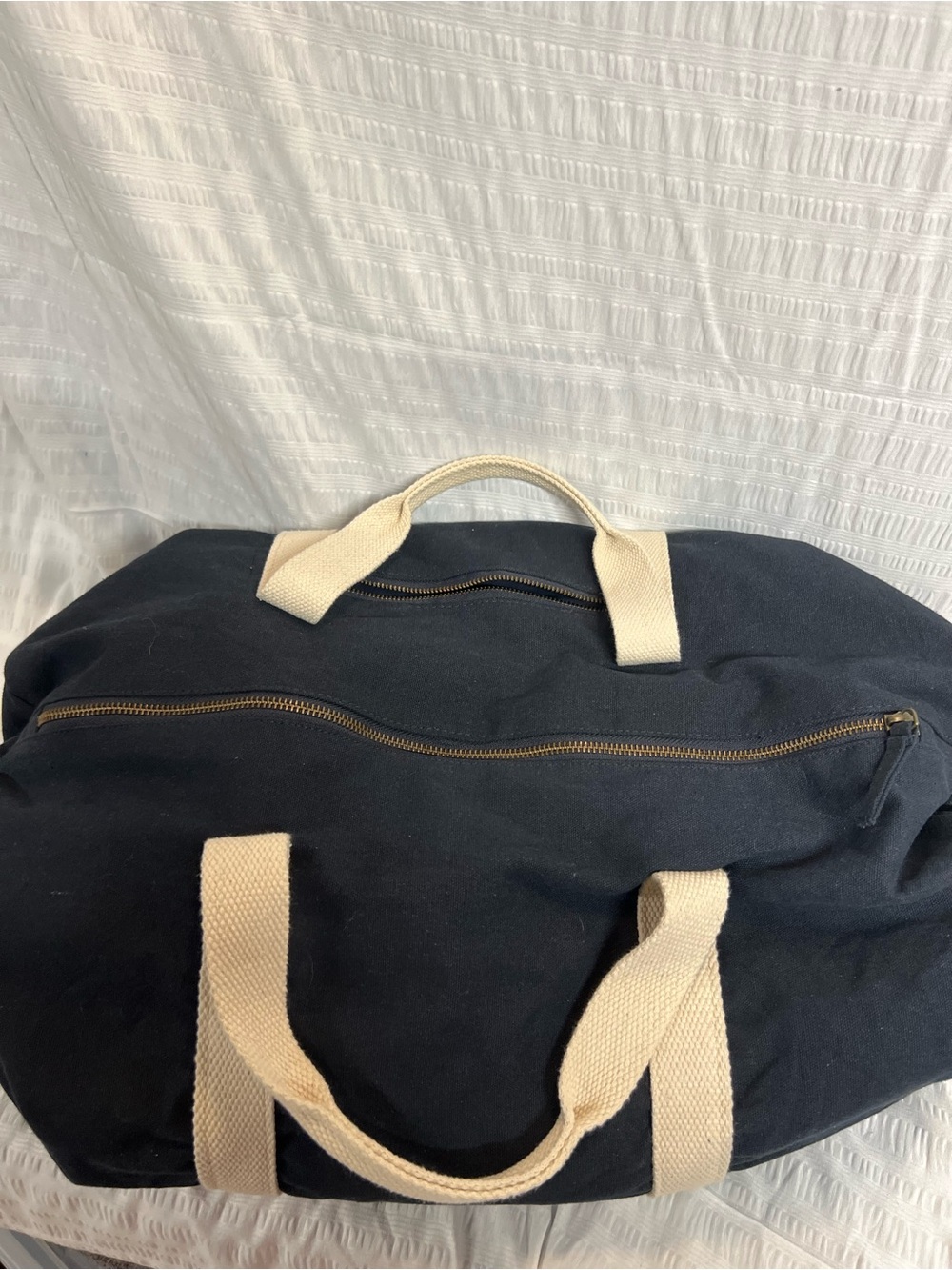 Classic Black Canvas Duffel with Cream Handles